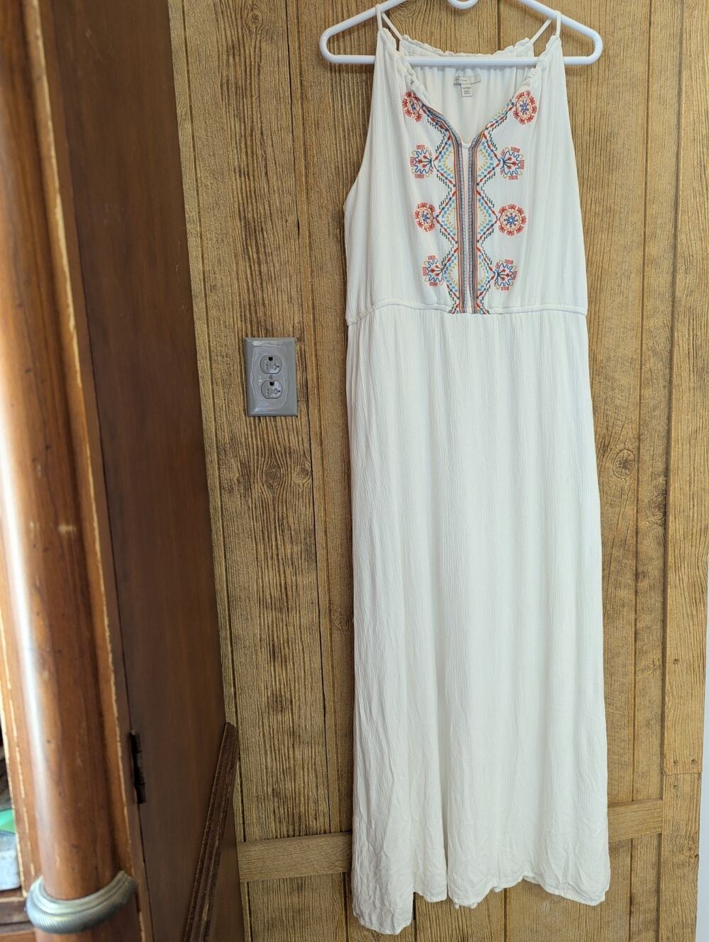EST 1946 Women’s Plus Maxi Dress 14/16W White Embroidered Boho Gauze Sleeveless